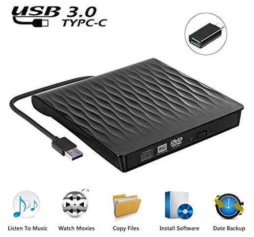 USCVIS Lettore DVD esterno USB 3.0, portatile ultra sottile USB C CD/DVD RW masterizzatore...