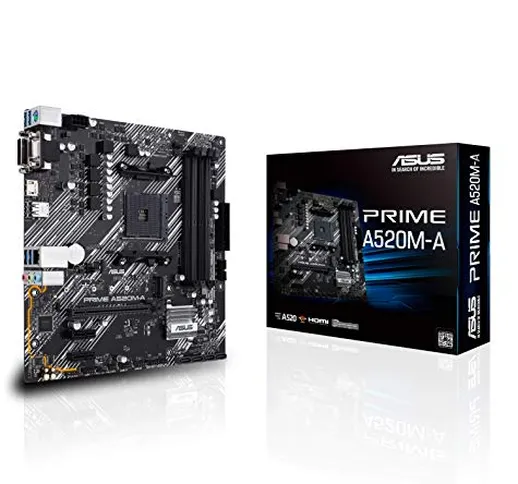 Asus PRIME A520M-A, scheda madre AMD A520 (Ryzen AM4) micro ATX, 4x DIMM fino a 128GB, slo...