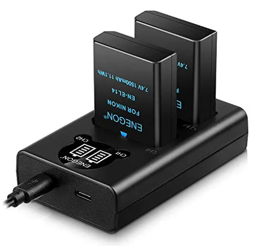 EN-EL14/EL14a Batteria sostitutiva (2 pezzi) e caricabatterie Dual USB intelligente per Ni...