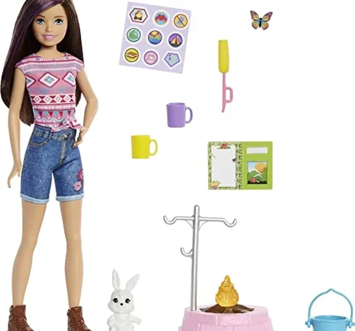 Barbie - Siamo in Due Campeggio con Skipper, Playset con Bambola Alta Circa 25 cm, Conigli...
