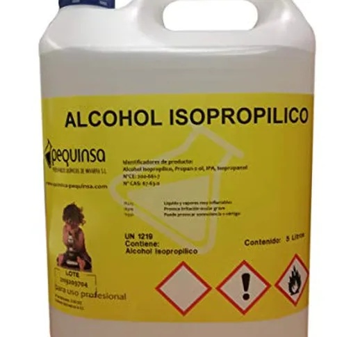 Alcool isopropilico 99%, confezione da 5 litri.