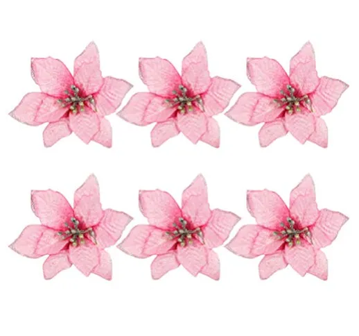 TOYANDONA 24pcs Fiori di Natale Artificiali Stella di Natale Rosa Ornamenti per Alberi di...