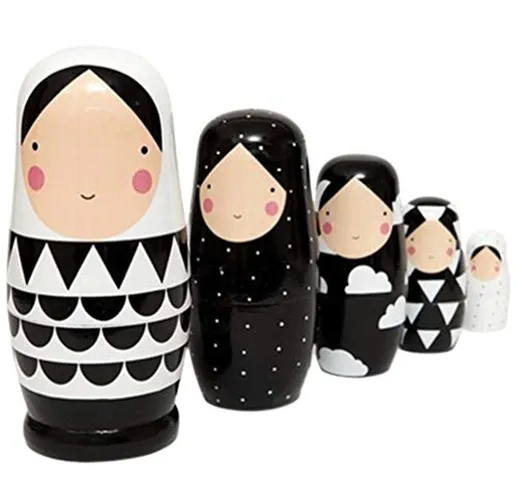 HEALLILY matrioska russa di legno animale nesting doll 5 strati di accatastamento bambole...