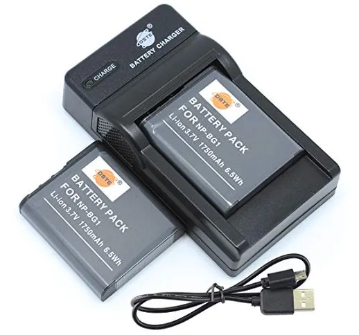 DSTE NP-BG1 - Batteria per fotocamera (2 pezzi) e caricatore compatibile con Sony Cyber-Sh...