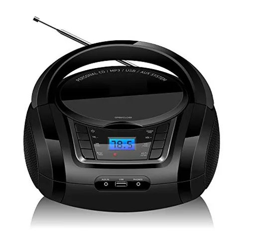 LONPOO Radio Portatili Boombox, Lettore CD MP3 Portatili con USB, AUX in, FM Radio, Blueto...