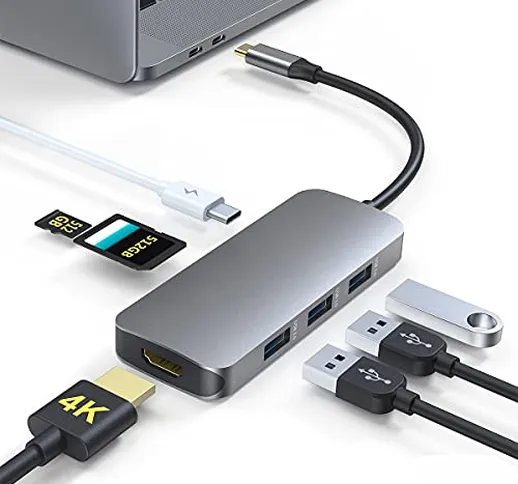 Hub USB C 7 in 1, Multiporta Adattatore USB-C a 4K HDMI, 3 Porte USB 3.0, SD/TF, Porta di...
