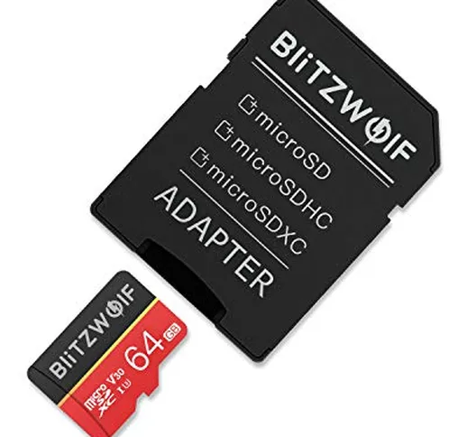 Scheda MicroSD, BlitzWolf 64GB Scheda Memoria, TF Card MicroSDXC con Adattatore SD, Memory...