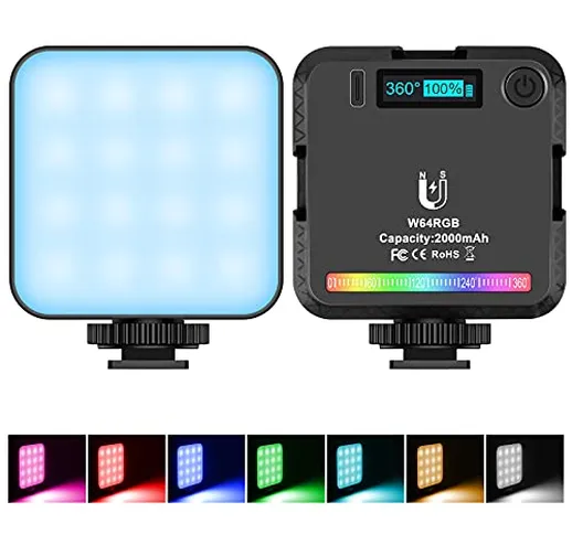 opamoo RGB Luce Fotocamera, Luce video RGB mini luce della fotocamera LED ricaricabile a 3...