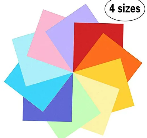 400 fogli colorati double face, carta per origami in 10 colori vivaci assortiti, 4 misure...