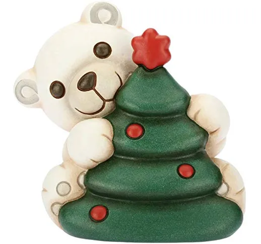 THUN - Orso Polare con Albero di Natale - Formato Piccolo - Ceramica - 11,2x9,1x10,8 cm h