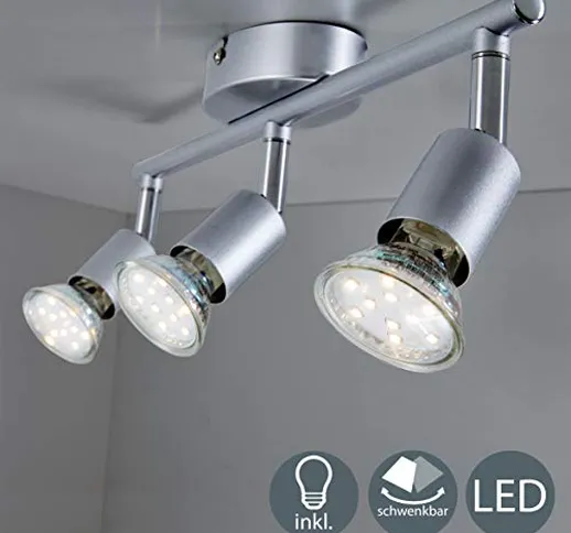 B.K.Licht - Plafoniera LED orientabile, include 3 lampadine LED GU10 da 3 W, 250 lm, luce...