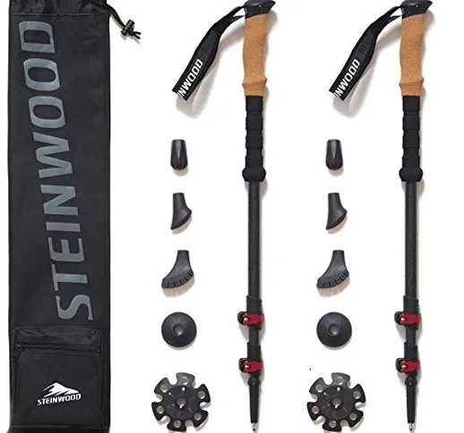 Steinwood Premium Bastoncini per Escursioni in Carbonio 100% - Bastoncini da Trekking - se...