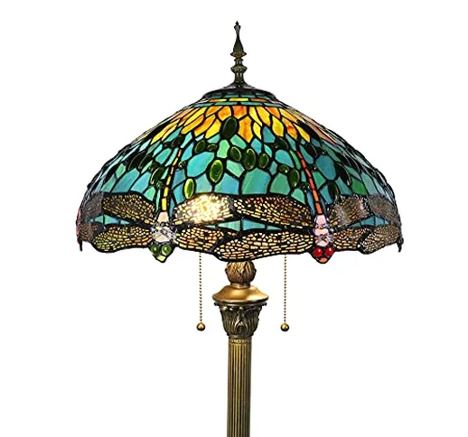 Tokira Lampada Tiffany da Terra Libellule in Vetro Colorato, 16 Pollici Vintage Fatto a Ma...
