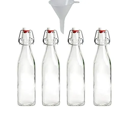 Viva Haushaltswaren - 4 Piccole Bottiglie in Vetro con Chiusura 250 ml (Forma Squadrata) d...