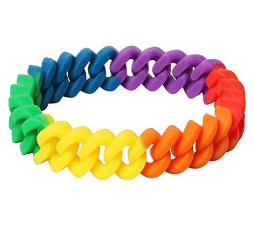 TRIXES Bracciale Intrecciato Arcobaleno Silicone - Accessorio Gay Pride LGBT Festival Even...