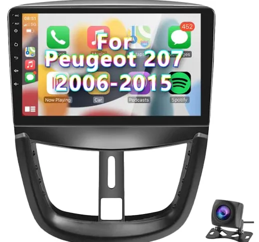 Podofo Carplay Autoradio per Peugeot 207 2006-2015,Android 2G+32G Hifi,9" Touchscreen Andr...