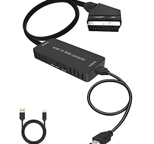 Convertitore da Scart a HDMI con cavo HDMI, Wrugste ingresso scart uscita hdmi HD 720P/108...
