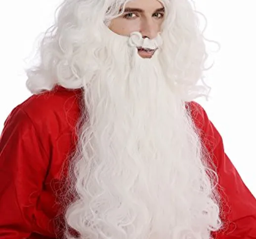 WIG ME UP ® -08-A+B-ZA60 Set Parrucca & Barba Bianco Babbo Natale Santa Claus San Nicola S...