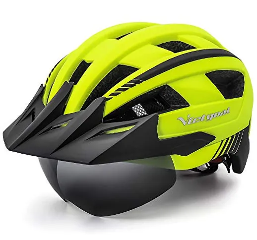 VICTGOAL Casco da Bici per Uomini e Donne con Luce LED Occhiali magnetici Staccabili Visie...