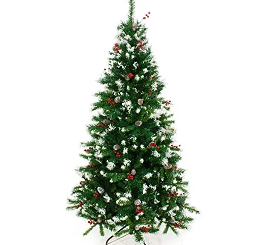 Joy Christmas Albero di Natale Canada 180 cm con Pigne, Bacche e Neve Abete Ecologico