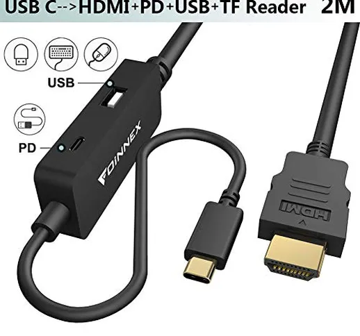USB C HDMI Adattatore Cavo,Ricarica,4K 60Hz, Tipo C Dex Station per Samsung S10,S9,S8 Plus...