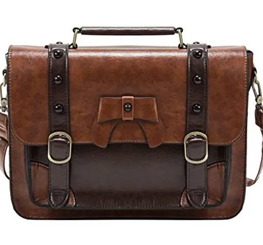 ECOSUSI Borse Messenger in Ecopelle Vintage Borse Cartella per Ragazza Borse Scuola Marron...