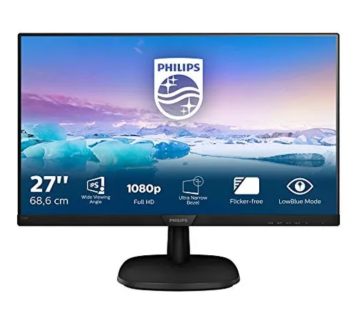 Philips 273V7QDAB Monitor 27" LED IPS Full HD, 4 ms, 3 Side Frameless, Low Blue Mode, Flic...