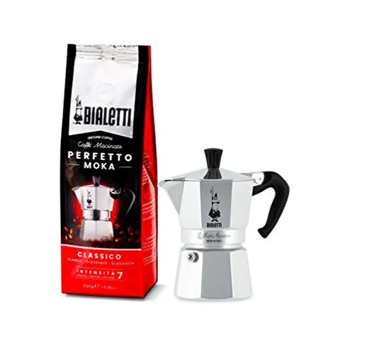 Bialetti Moka Express, Caffettiera in Alluminio da 1 Tazza + Perfetto Moka, Caffè Macinato...