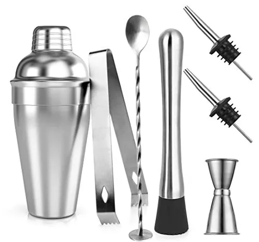 Cocktail Shaker Set, Samione 7 Pezzi Kit da Barman in Acciaio Inox, Professionale 550ml Sh...