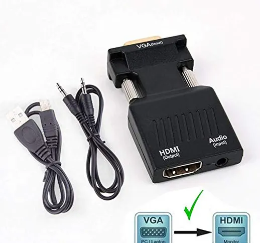 TB® - Convertitore adattatore VGA a HDMI con audio 1080P (sorgente di uscita VGA a TV/moni...