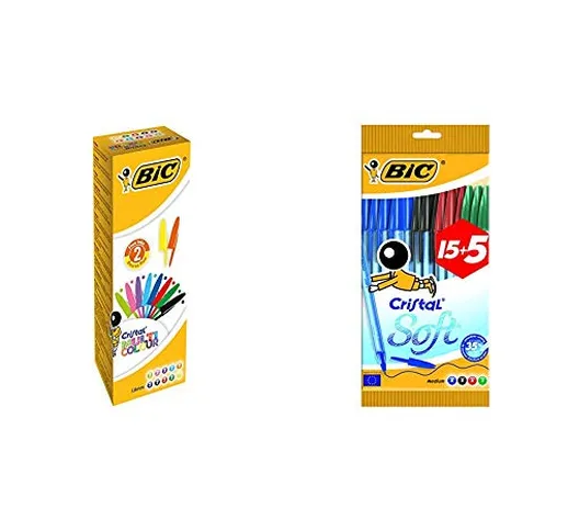 BIC Cristal 926381 penne multicolore, colori assortiti & Cristal Soft punta media 1,2 mm c...