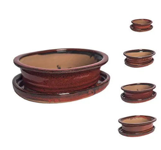 Ciotola per bonsai, in ceramica, di diverse dimensioni, colore rosso, di alta qualità, con...