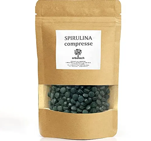 ERBOTECH Spirulina in Compresse, Confezione da 100g, circa 400 Capsule, Alga 100% Pura e V...