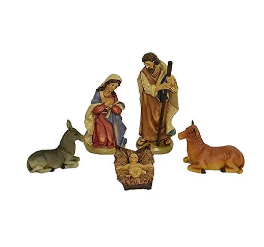 Aurora Store Set 5 pz Natività Classica Presepe Grande Statuine in Resina con 5 soggetti P...