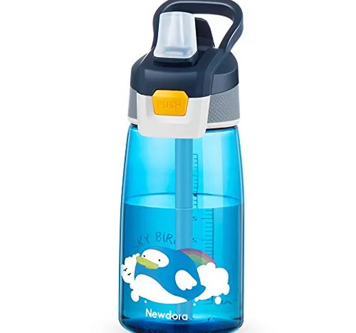 Newdora Borraccia Bambini-480ml-Borraccia con Cannuccia per Bambini-Mini Bottiglia Acqua s...