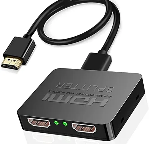 Yiany - Splitter HDMI 1 in 2 Out, 4K 3D 1080P HDMI 2.0 Splitter per doppio monitor, suppor...