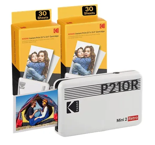 Kodak Mini 2 Stampante foto per cellulare, 6 Cartucce incluse, Istantanee formato 54x86mm,...