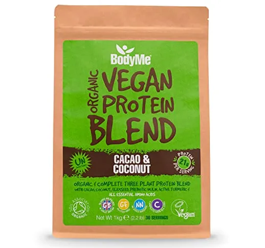BodyMe Bio Miscela Di Proteine Vegane Bio In Polvere | Crudo Cacao Cocco | 1kg | Senza Zuc...