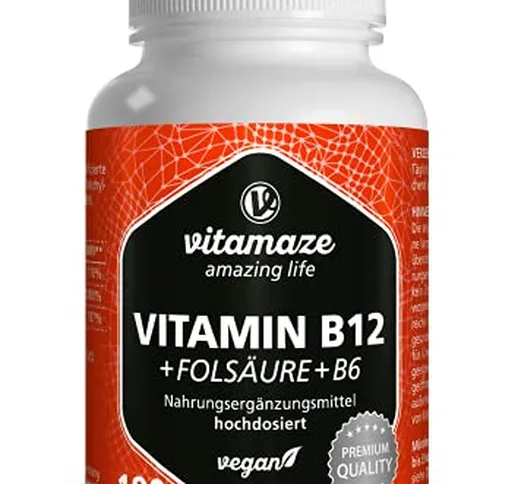 Vitamina B12 ad alto Dosaggio con Acido Folico + Vitamina B6 Metilcobalamina, 180 Compress...