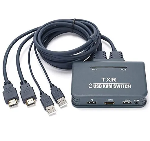 TCNEWCL Switch KVM HDMI USB a 2 Porte, selettore per 2PC condivisione Monitor Video e Tast...