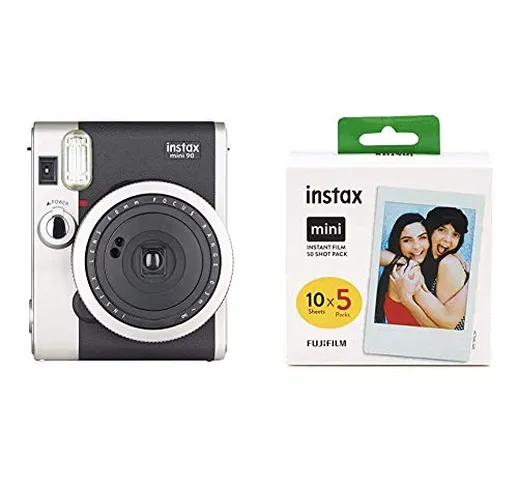 Fujifilm instax mini 90 Neo Classic Fotocamera Istantanea, Formato 62x46 mm, Nero/Argento...