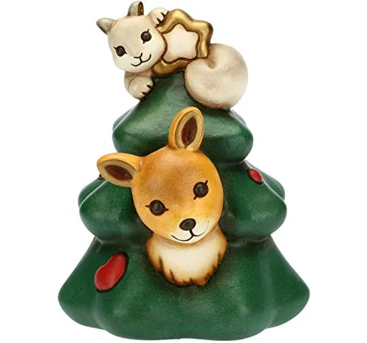 THUN ® - Albero di Natale Medio con cerbiatto e Scoiattolo - Ceramica - h 15,5 cm - Linea...