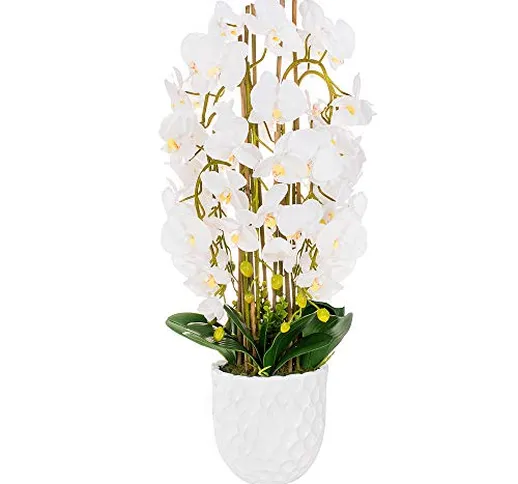 SPRINGOS Orchidea Artificiale con Fiori e Vaso in Ceramica Fiore Artificiale Fiore Artific...