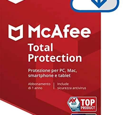 McAfee Total Protection 2020 5 Dispositivi, 1 Anno, Software Antivirus, Gestore delle Pass...