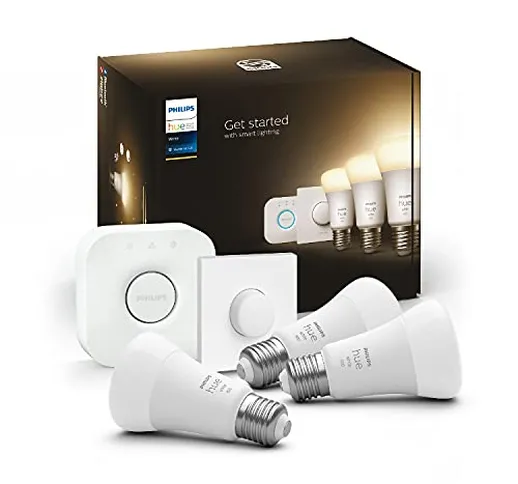 Philips Hue White Starter Kit con 3 Lampadine, con Bluetooth, Dimmerabili, Attacco E27 + 1...