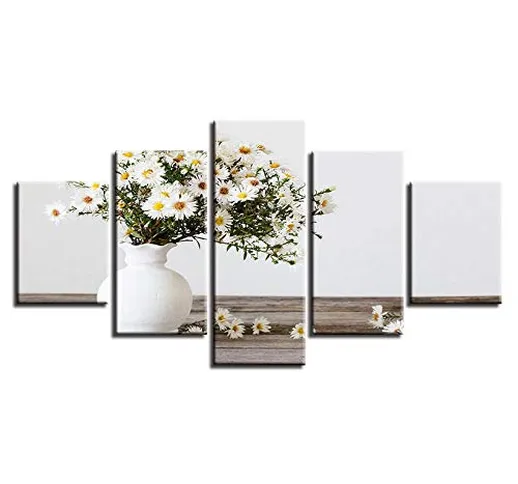 ganjue Quadro Stampa HD Quadri su Tela Wall Art 5 Panel Vaso Bianco Poster Girasole per So...