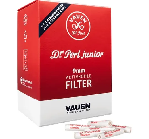 Filtro per pipa Dr. Perl Junior Jumax carbone attivo 9 mm, 1 scatola da 180 filtri