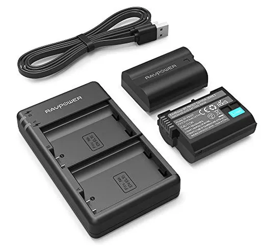 Nikon EN-EL15 Caricatore con 2 Batterie di Ricambio da 2040mAh, RAVPower Doppio Caricatore...