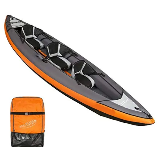 AA-PHUJ DMUC Kayak Gonfiabile Yukon, 3 Cunei canadesi, Kayak da Mare con Borsa, 382x 108 c...