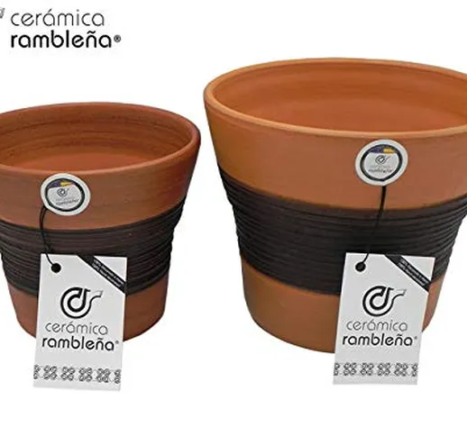 Vaso decorativo in ceramica rambléña, per piante di terracotta, decorazione 100% fatta a m...